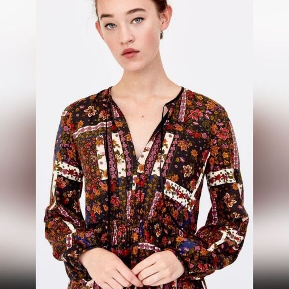 Zara women's sm long sleeve patchwork dress - Picture 4 of 11